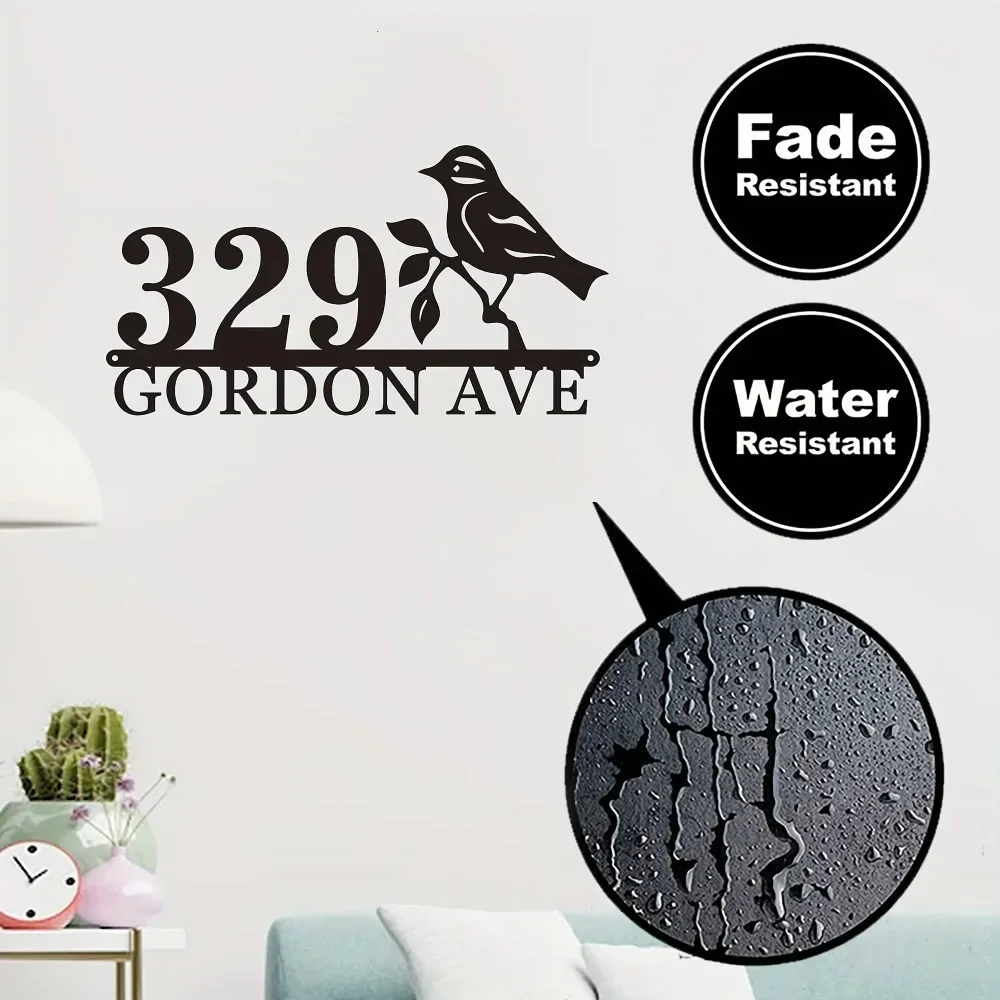 カスタム繊細な鳥 - テーマメタルアドレスサイン頑丈な再利用可能な玄関装飾手作り家番号プレート家庭用結婚式用