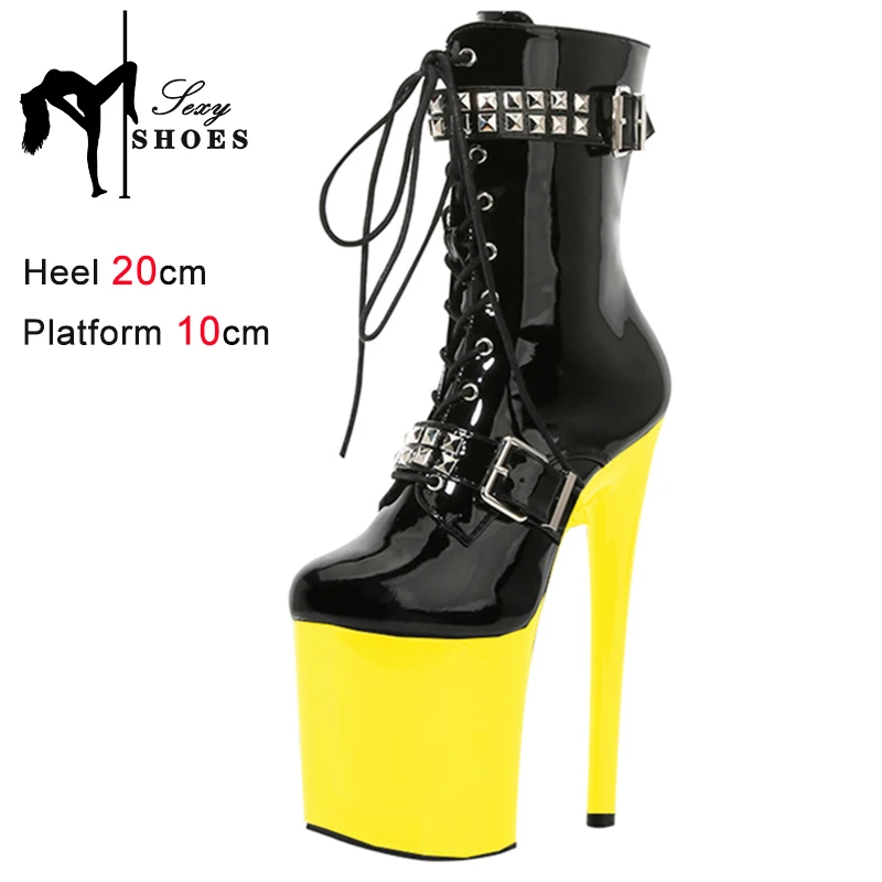 Sexy Knight Boots 8 Inche Party High Heels Fashion Platform Ankle Boots For Women 20CM Pole Dancing Shoes Punk Ankle Strap Heels