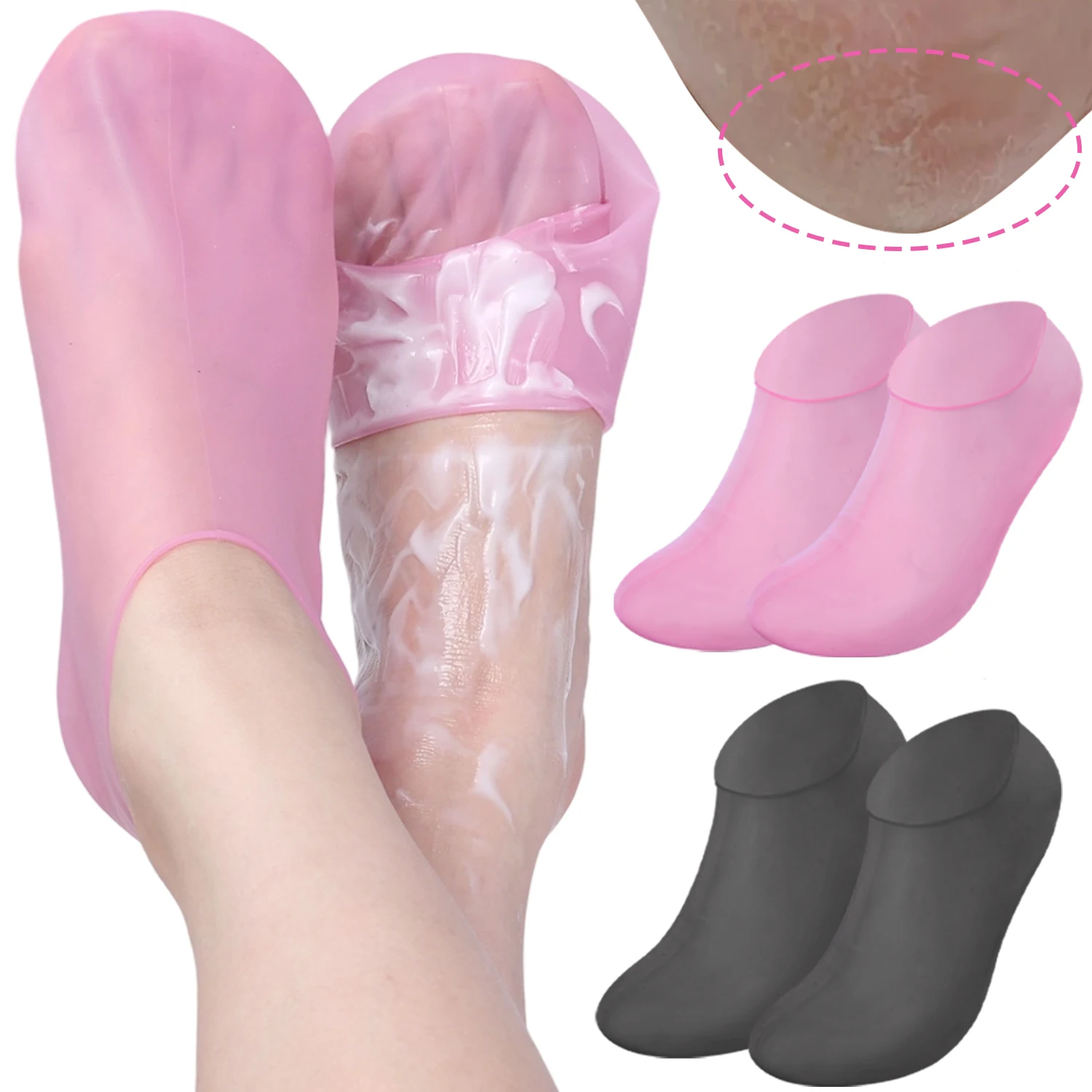 2 個のシリコーン保湿フットソックス角質除去乾燥ひび割れフットケアソックススパペディキュアソックスマッサージ保湿ジェル靴下