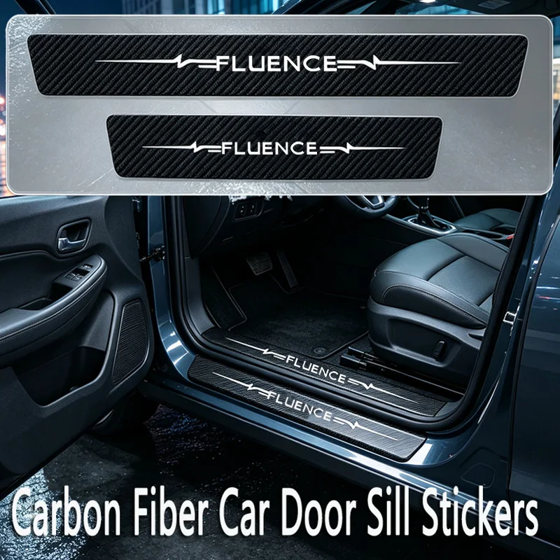 For Renault FLUENCE Badge Car Door Sill Anti Collision Protect Strip Carbon Fiber Rear Trunk Bumper Strips Threshold Decal
