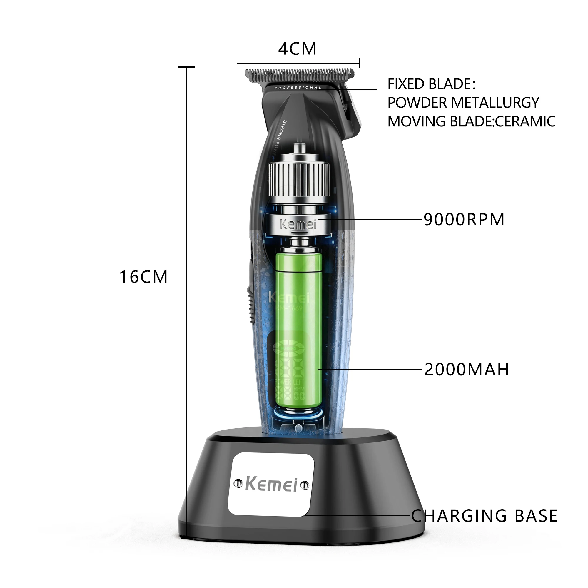 Kemei 1669 0mm Hair Clipper Kit 9000 Rpm Trimmer Barber 9000 Rpm Blue Hair Cutting Machine For Man Full Set