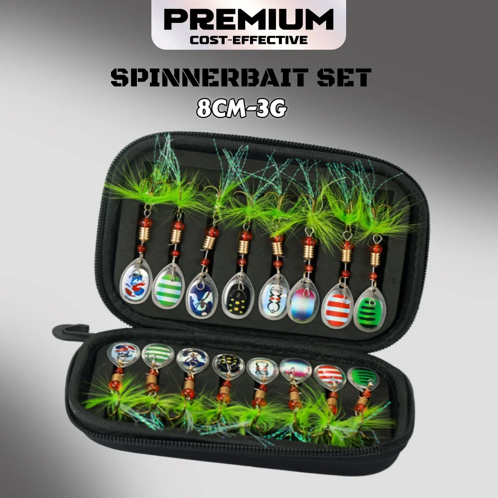

16PCS 3g Spinnerbait Set Artificial Metal Bait with Feather For Pike Bass Trout Fishing With Fishing Bag