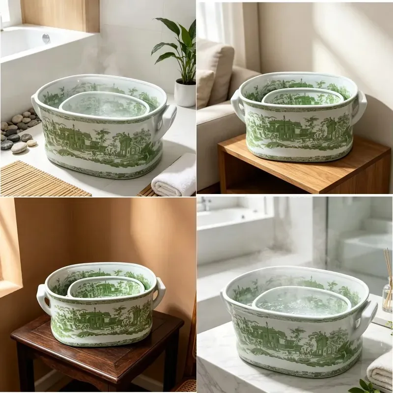 Large Oval Ceramic Foot Bath with Double Handles Healthy Household Soaking Basin for US Market