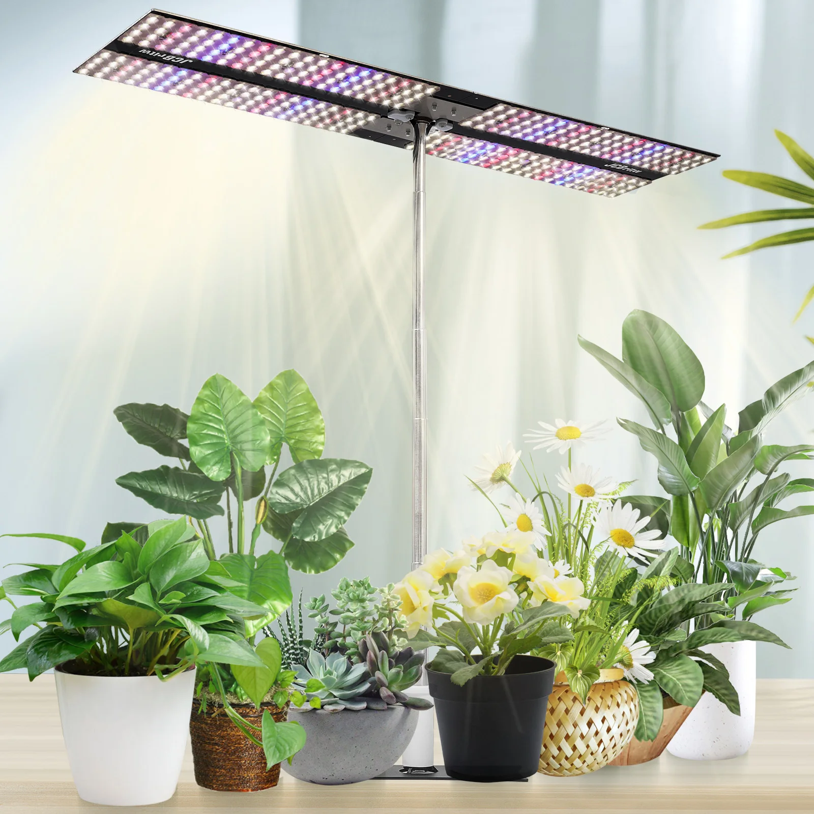 JCBritw 200W LED Grow Light on Stand for Indoor Plants, Desktop Plant Growing Lamp Full Spectrum with UV IR, 90 Degree Lens