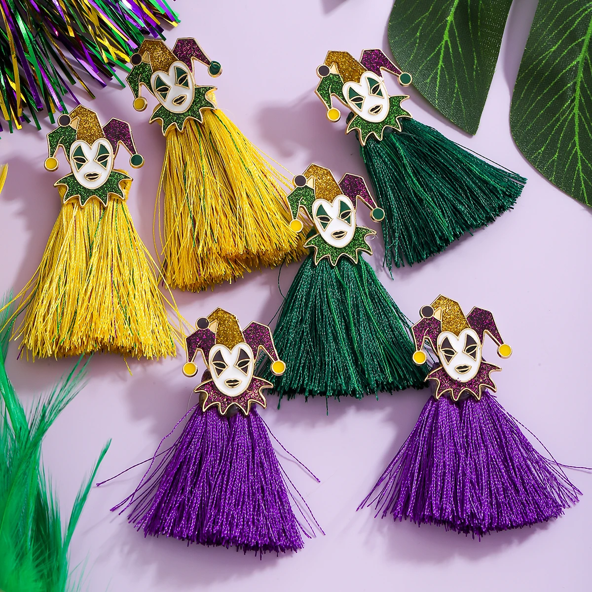 Mardi Gras Creative Colorful Tassel Clown Dangle Earrings For Women Men Designed Cartoon Statement Holiday Accessory Party Gifts