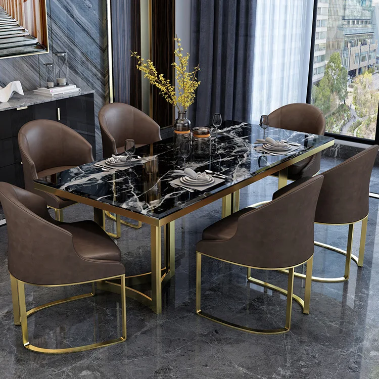 HYS Nordic dining table table and chair combination restaurant marble home rectangular eating table post-modern simple dining