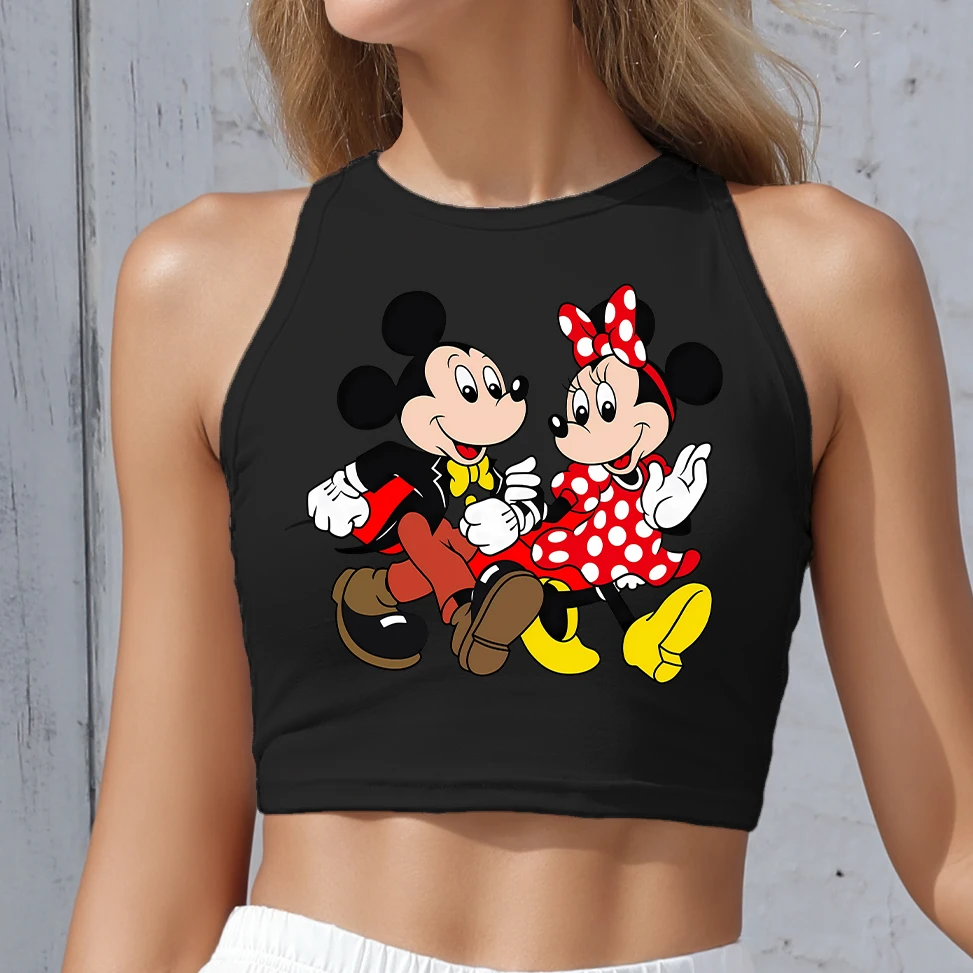 

Sexy Women Crop Top Summer Casual Fashion Mickey Minnie Graphic Tank Tops Sports Vest Sleeveless Streetwear Y2K T-Shirts