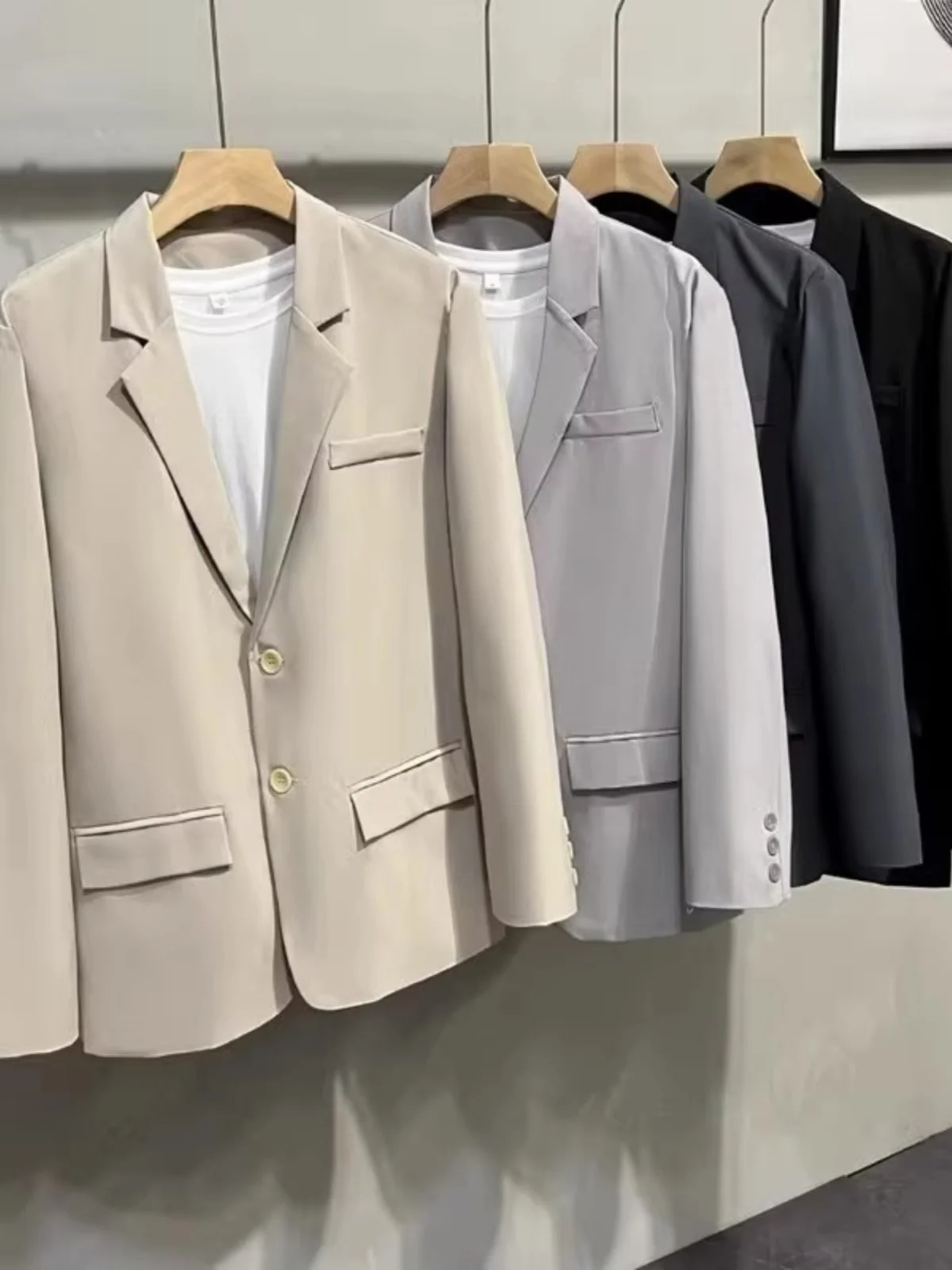 Men's Versatile Spring Autumn Style Drapey Suit Jacket Trendy British Fashion Casual Long Sleeve Loose Fit Single Button