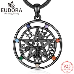 Eudora collana con amuleto pentagramma in argento Sterling 925 7 colori Chakra ciondolo Tetragrammaton nero Lucky Star uomo donna gioielli