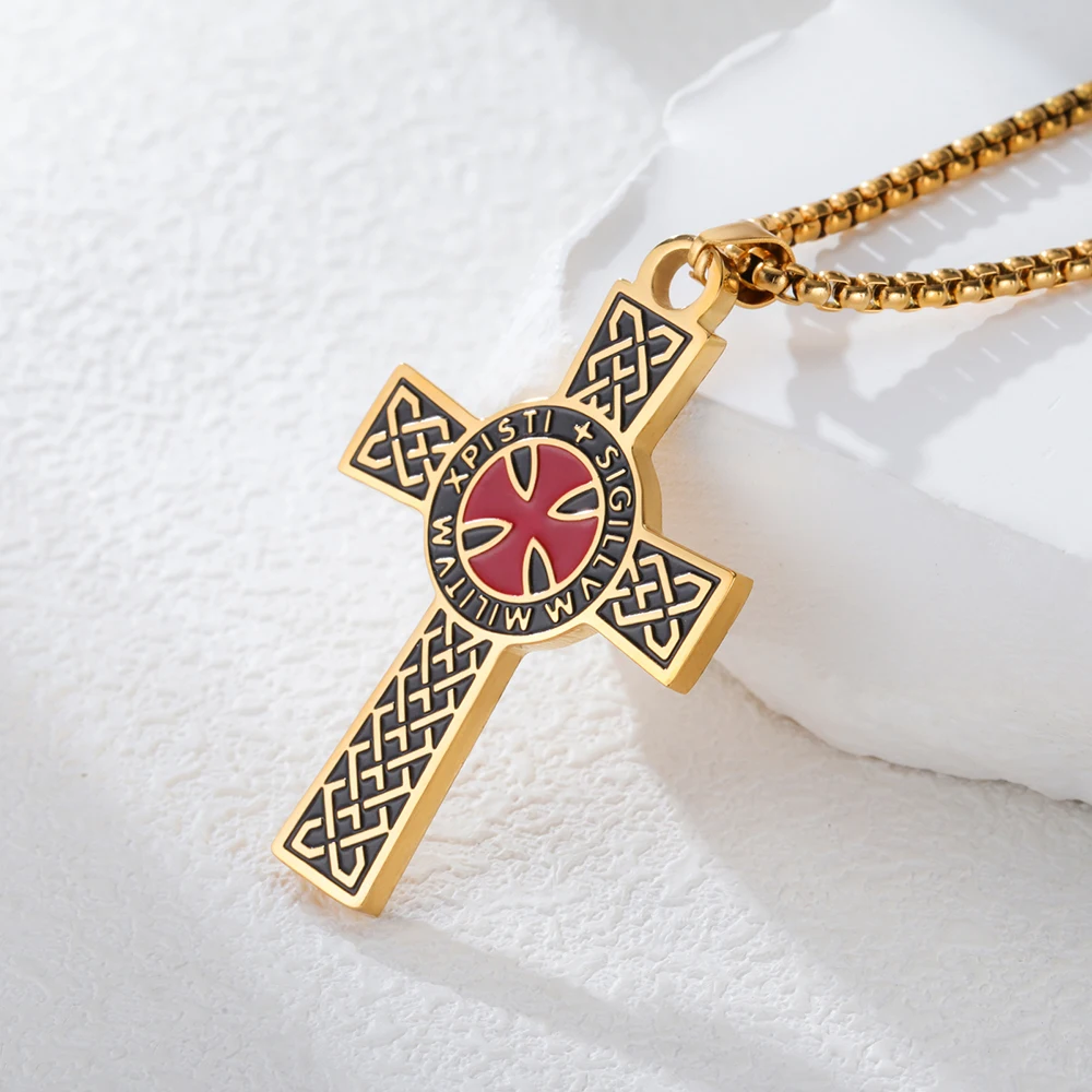 Dawapara Knights Templar Cross Pendant Necklace for Men Crusader Holy Knight Religious Protection Amulet Stainless Steel Jewelry