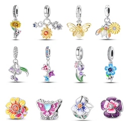 100% 925 Sterling Silver Beautiful Spring Flowers Butterfly Firefly Charms Beads Fit Qikaola 925 Original Bracelets DIY Jewelry
