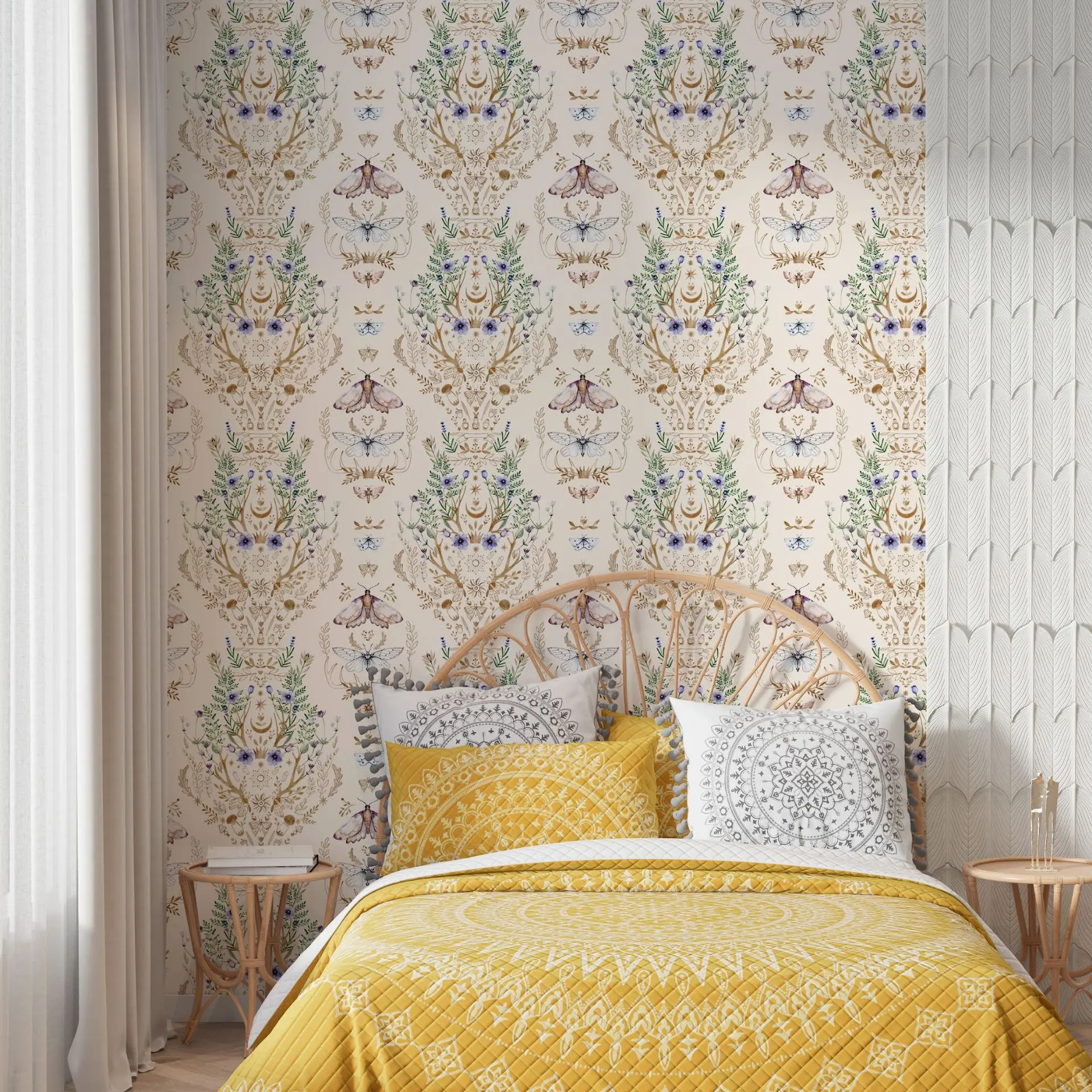 Deer Antler Peel and Stick Wallpaper Forest Contact Paper Plants Wall Paper Self Adhesive Floral Wallpaper for Bedroom