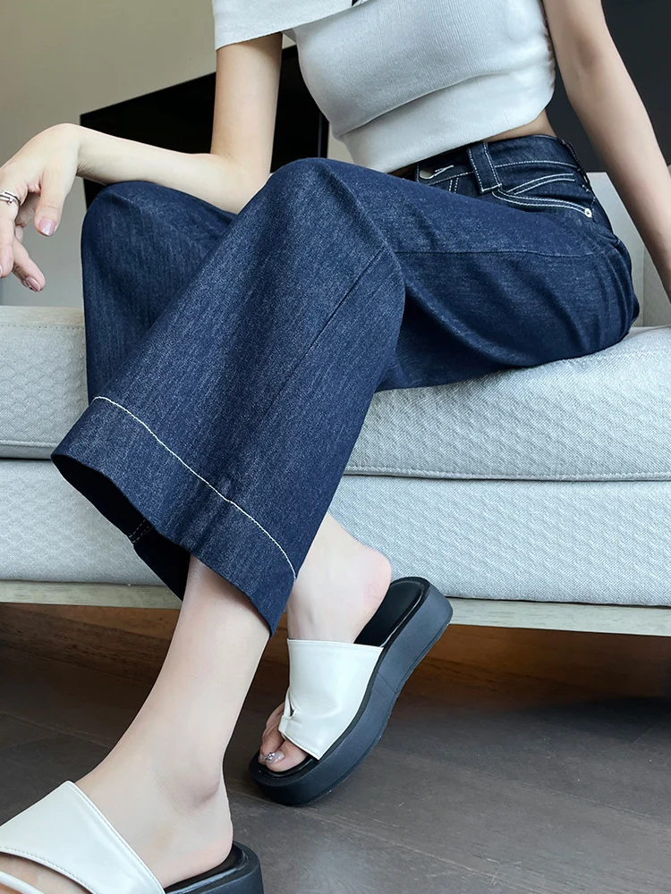 

High Waist Straight Leg Jeans Women's Thin Autumn k Color Wide Leg Pants Leg Covering andmother Pants Chinese Production