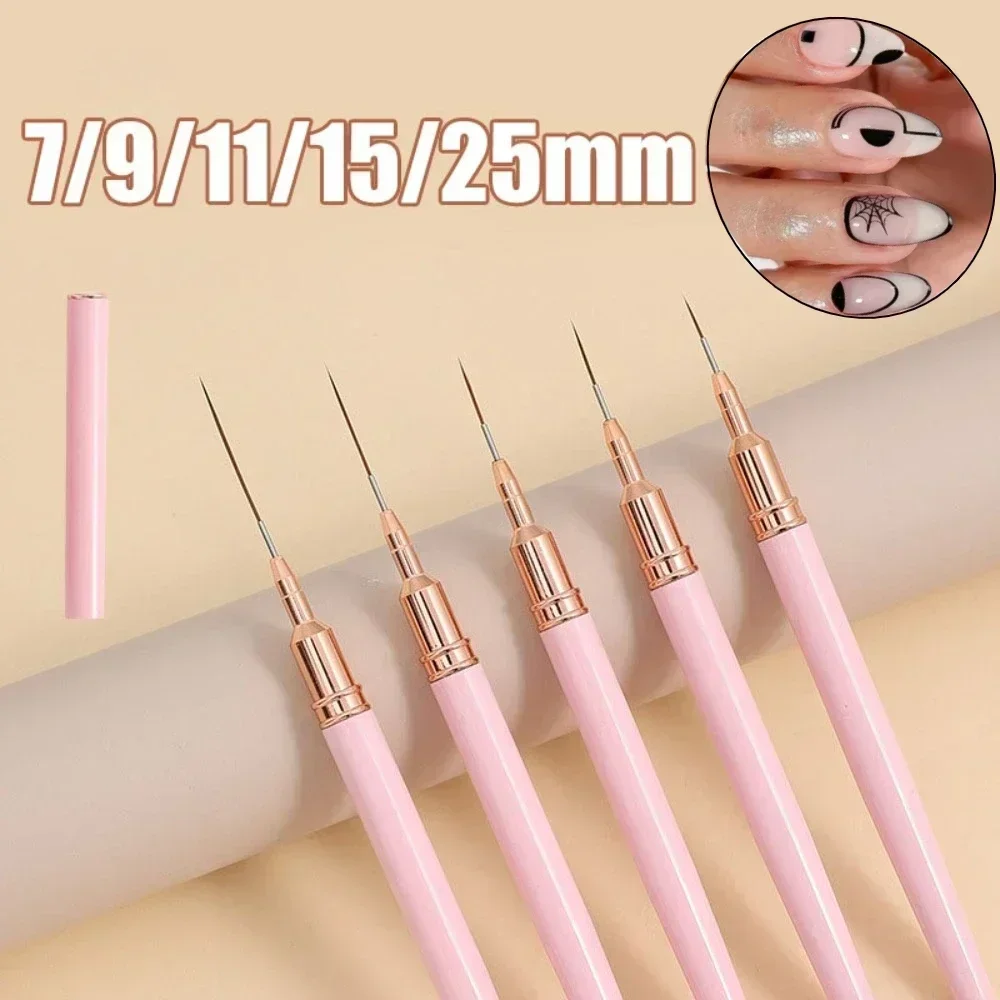 Pinceau à ongles rose pour dessin fin, 7/9/15/25mm, pour peinture, design artistique, longues lignes, détails fins