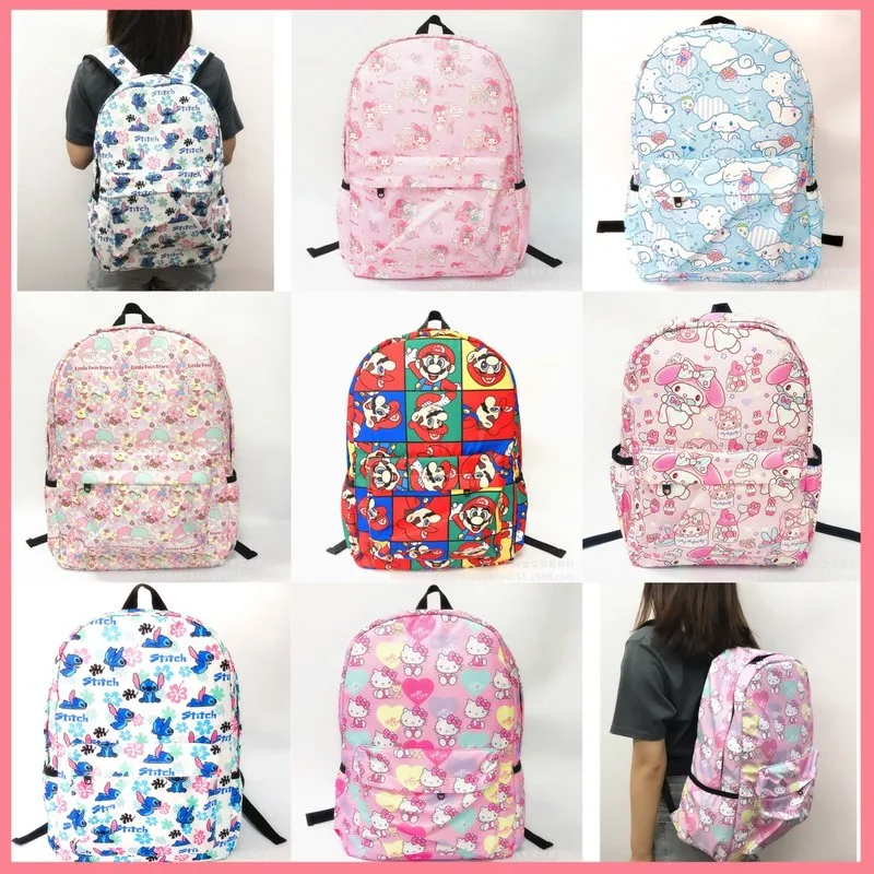 Sanrio Anime My Melody Kuromi Cinnamoroll Student Bag Backpack Parent-Child Lightweight Kawaii Tarp Backpacks For Children Toys