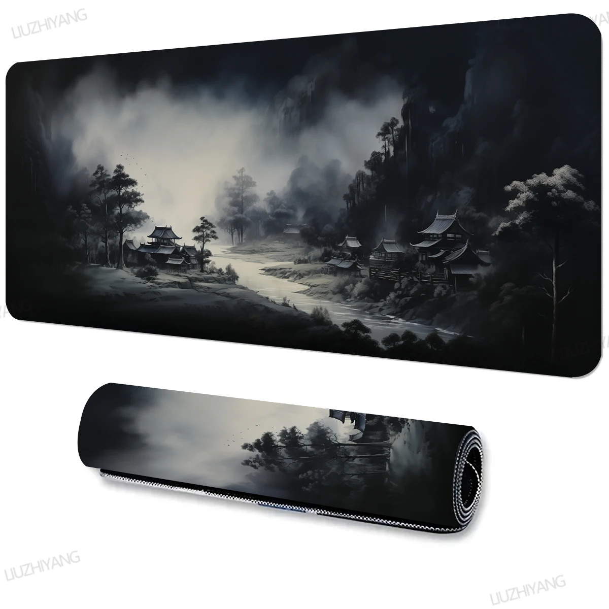 Moonlight Mountain River Landscape Mouse Pad Large Computer Office Game Table Mats XXL Rubber Keyboard Mousepads Long Desk Mat