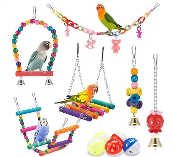 Parrot Toy Amazon's Hot selling 11 piece set of colorful bird cage accessories Parrot Bite Toy Bird Toy