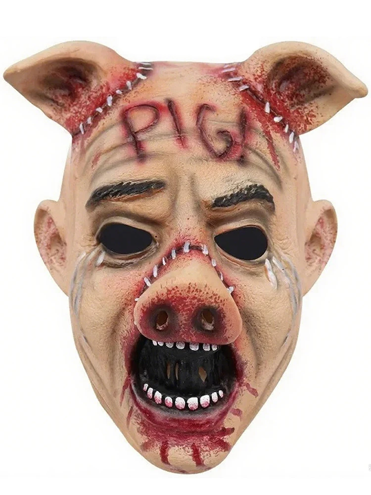 Maschera di maiale spaventoso Maschera di animale in lattice di Halloween Costume in maschera Puntelli cosplay Testa di maiale insanguinato Maschera per adulti raccapricciante da macellaio
