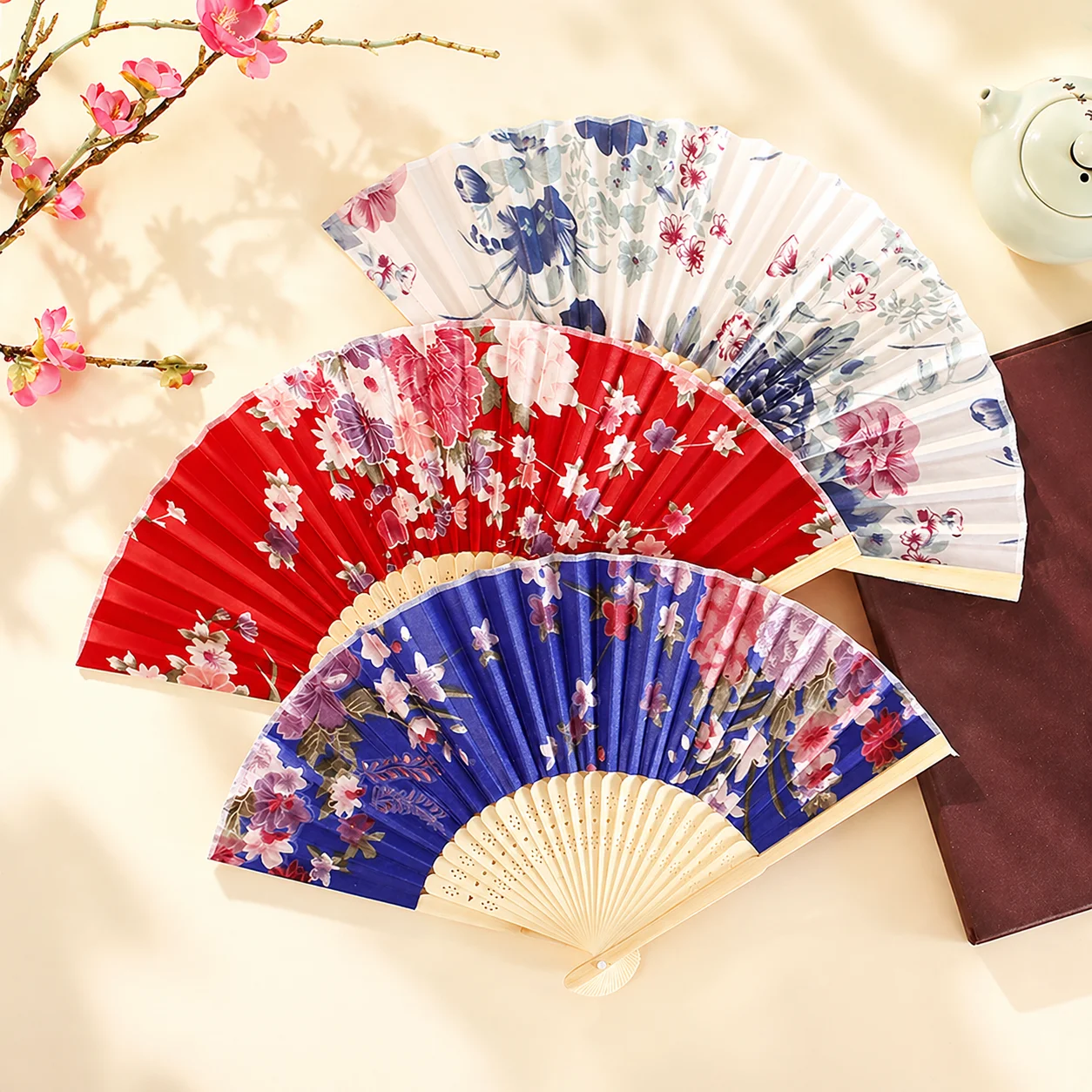 Floral Folding Hand Fan Portable Bamboo Style Fan for Dance Wedding Party Home Decor Summer Gift Accessories