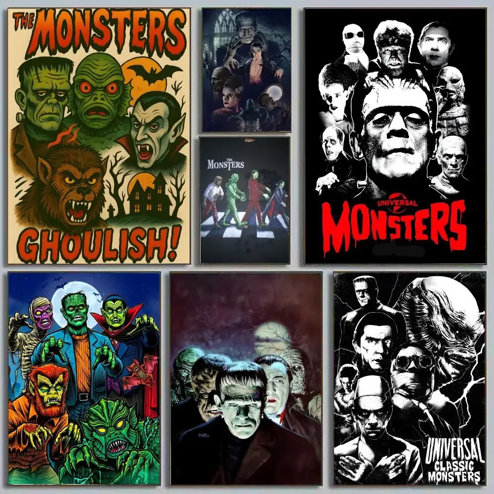 Universal Monsters Dracula Frankenstein Classic Horror Golden Age Cinema Calligraphy Poster Eco-Friendly Decor Frameless Canvas