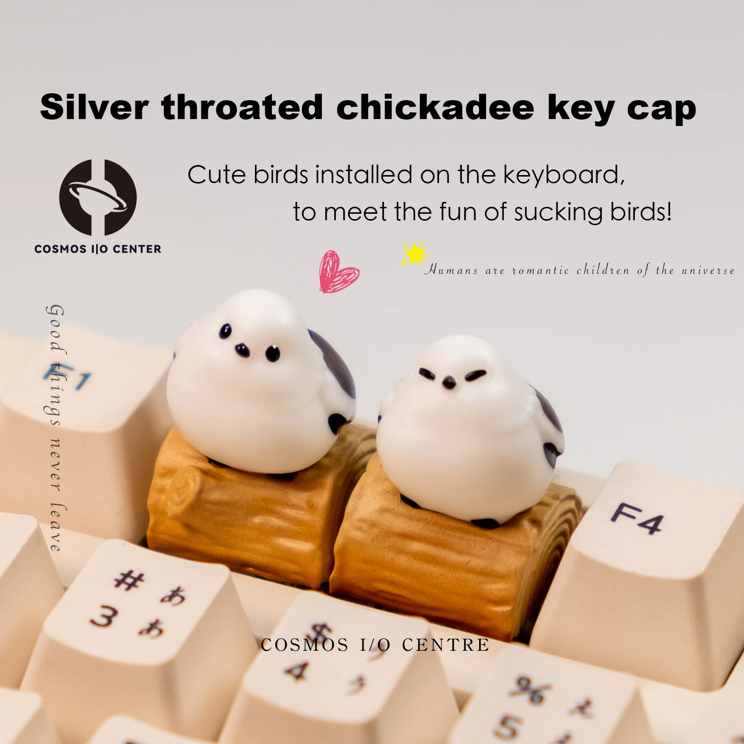 Super Cute White Chubby Long-Tailed Tit & Parrot Handmade 3D Artisan Keycap, Custom Keyboard Peripheral, Creative Personalized