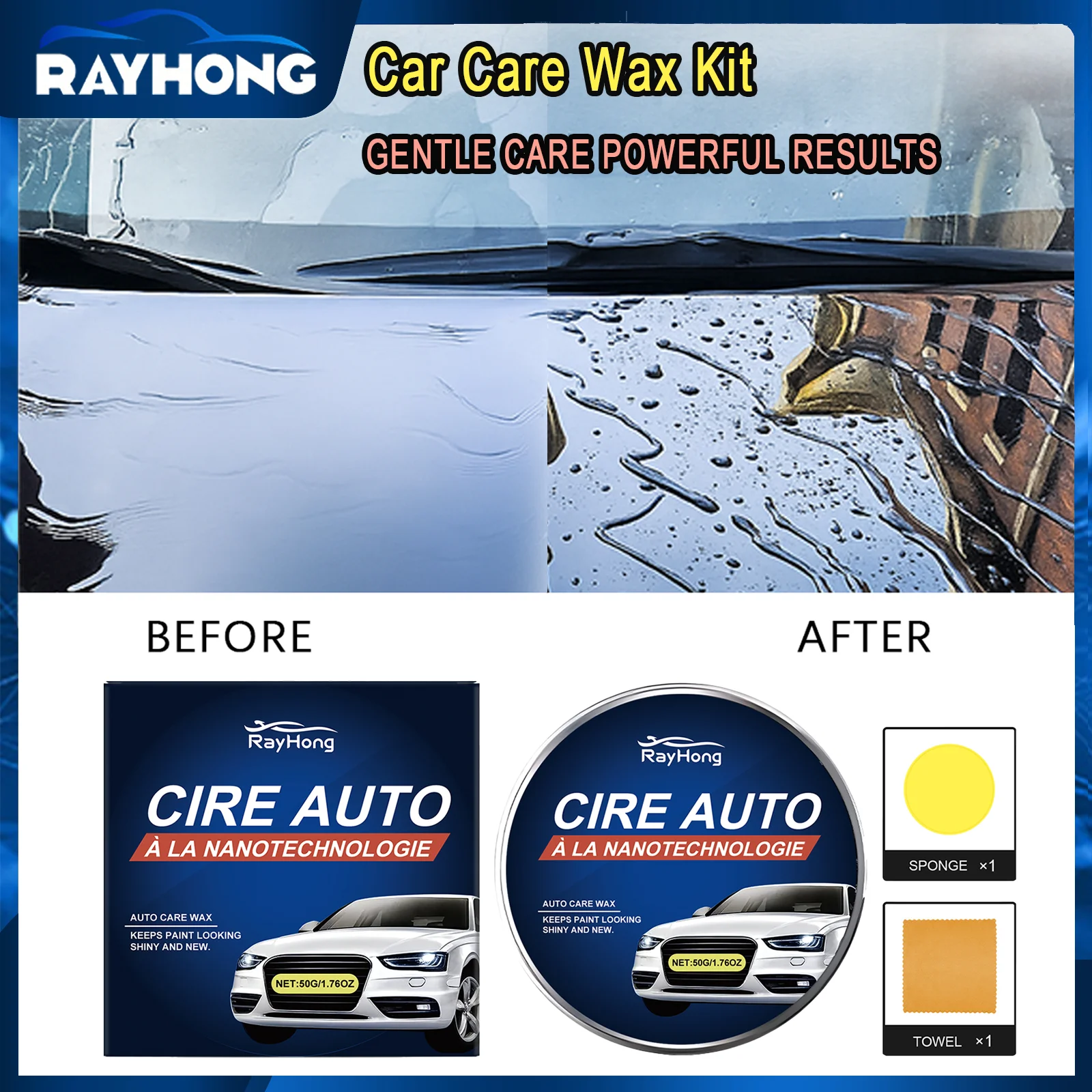 الكل في واحد مجموعة شمع العناية بالسيارات حماية الطلاء البولندية يستعيد لمعان إخفاء الدوامات 50 جرام مجموعة كاملة منشفة إسفنجية متضمنة التفاصيل #1