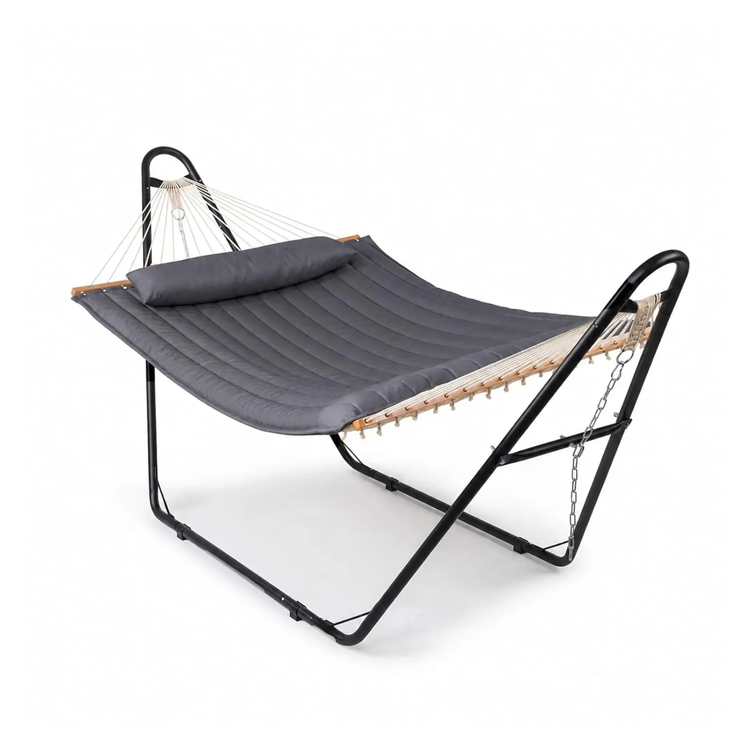 Double Hammock with Stand, Rope Hammock with Pillow & Pad, Heavy Duty Hammock Set for Backyard, 550 LBS, Customized