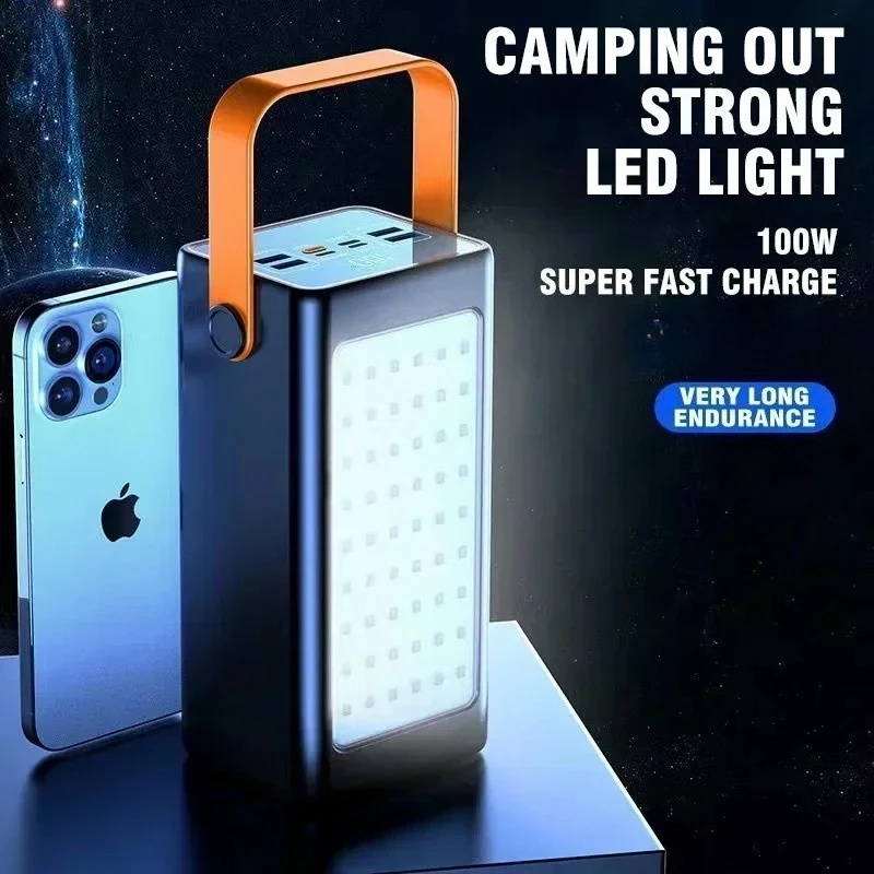 باور بانك محمول بسعة كبيرة 50000 مللي أمبير في الساعة 100 وات شاحن سريع مع كابل USB C بطارية احتياطية خارجية لهاتف آيفون وسامسونج وشاومي