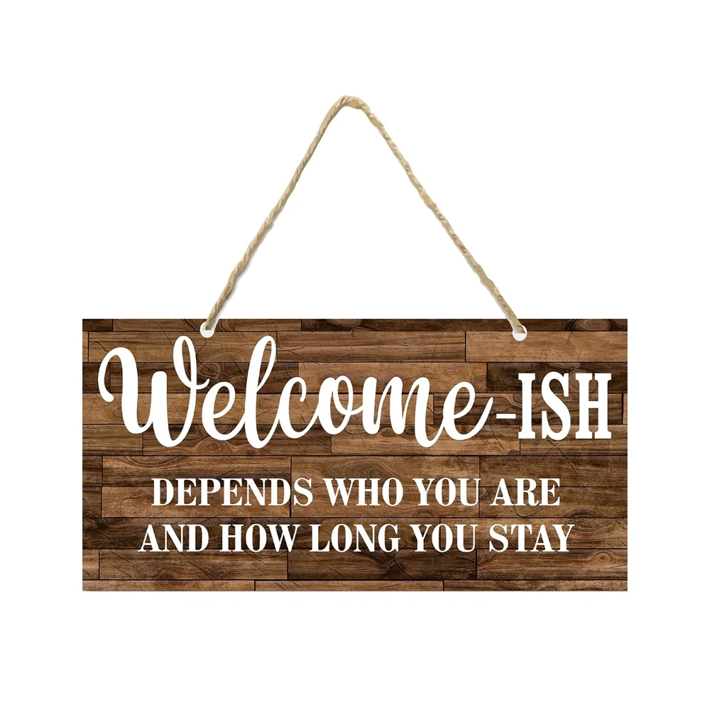 Interesting Welcome ish Hanging Wooden Sign Decoration Outdoor, Welcome Sign Front Door Printed Wooden Sign, Country Wall Decora