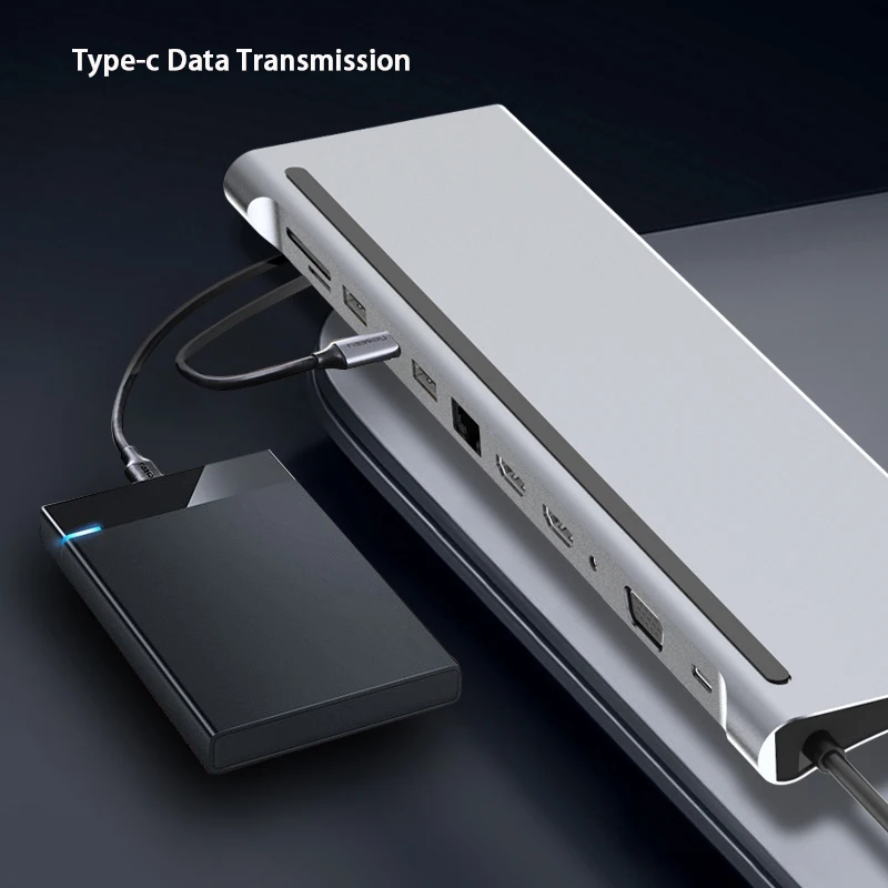 C Dock Dual HDMI-compatible VGA USB Hub Adapter Type C Laptop Docking Station For HP Elitebook Dell XPS ThinkPad Asus