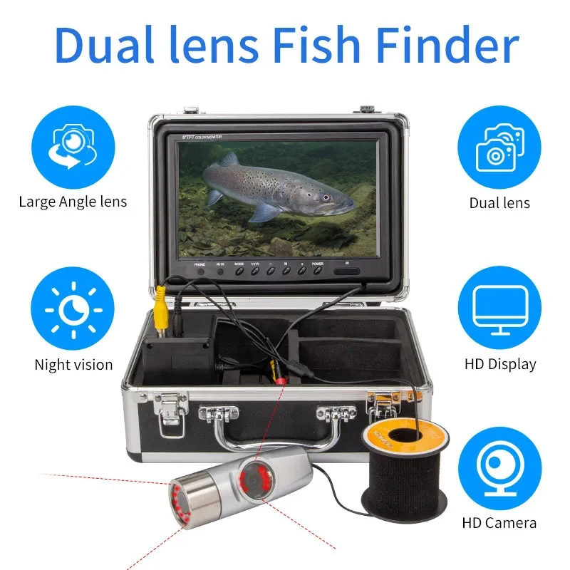 Double Lens Ice Fishing Camera Infrared Fish Finder SYANSPAN HD1000TVL Underwater Video Camera 4500mAh