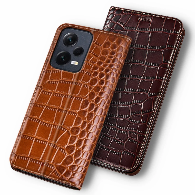 Cases For XIAOMI Redmi Note 12S 12 13 Pro Plus 4G 5G Crocodile Pattern Flip Case Cowhide Genuine Leather Magnetic Wallet Covers