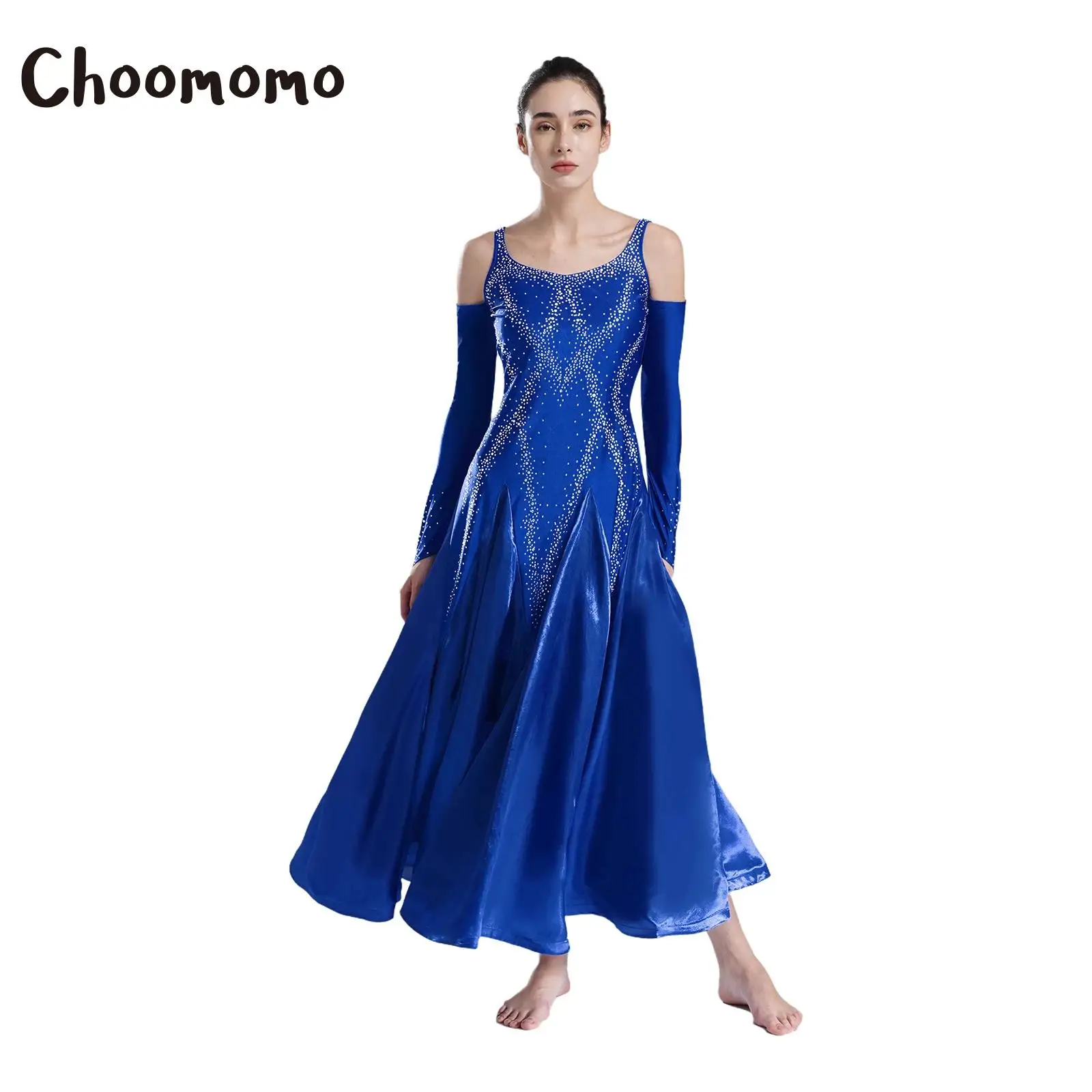 

Womens Ballroom Dance Dress Floral Rhinestone Professional Modern Waltz Tango Competition Performance Dancing Costume Dancewear