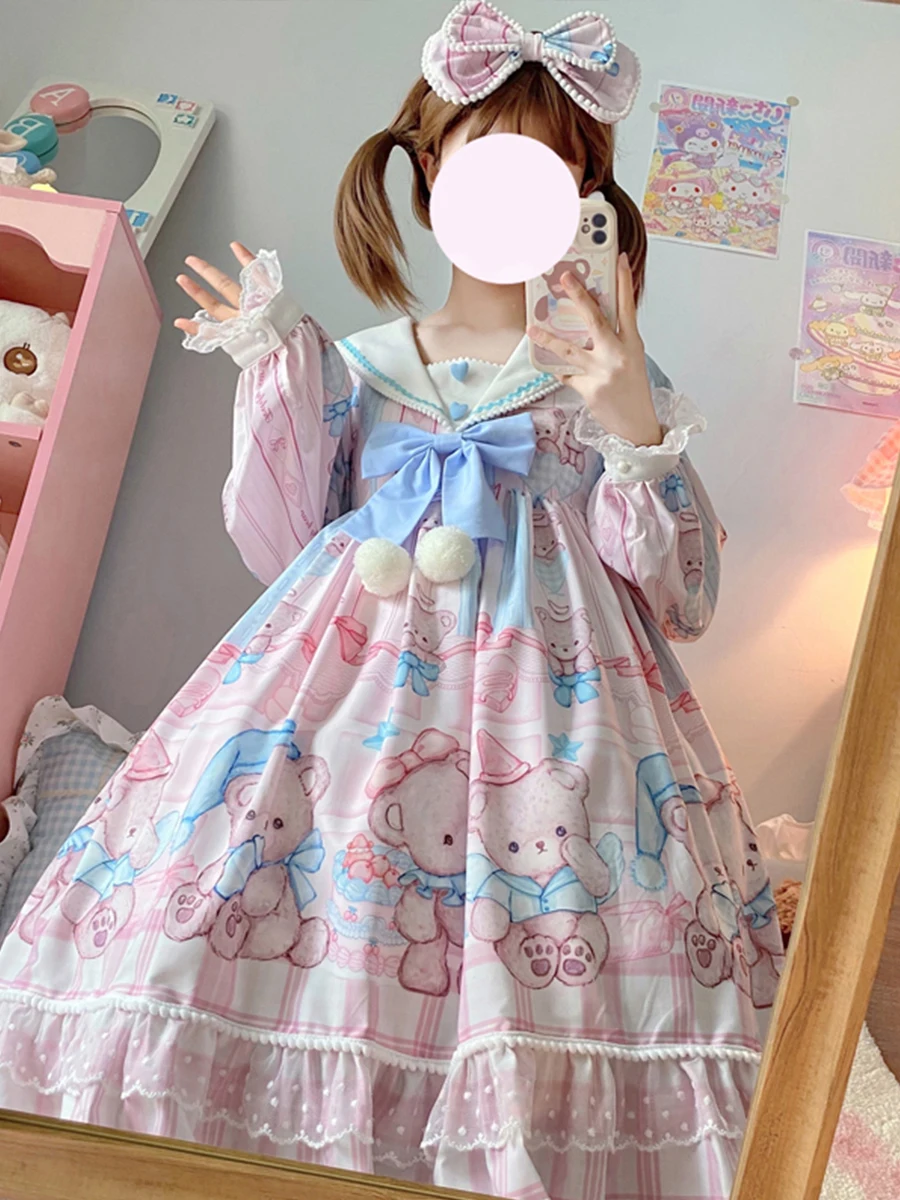 Sweet Girl Lolita Dress Autumn Cute Lolita Princess Kawaii Loli Tea Party Dress L-4xl