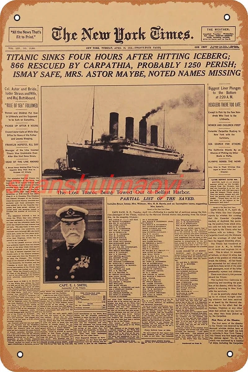 Titanic Movie Poster Retro Metal Sign Vintage Tin Sign for Cafe Bar Office Home Wall Decor Gift 12 X 8 inch 1pc sign