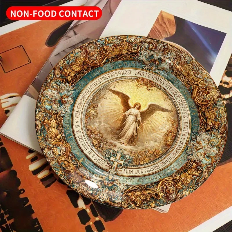 1pc Angel Ceramic Plate Round Wall Art, Vintage Decorative Home Display, 8-inch Jewelry Display Tray Suitable for Necklaces and
