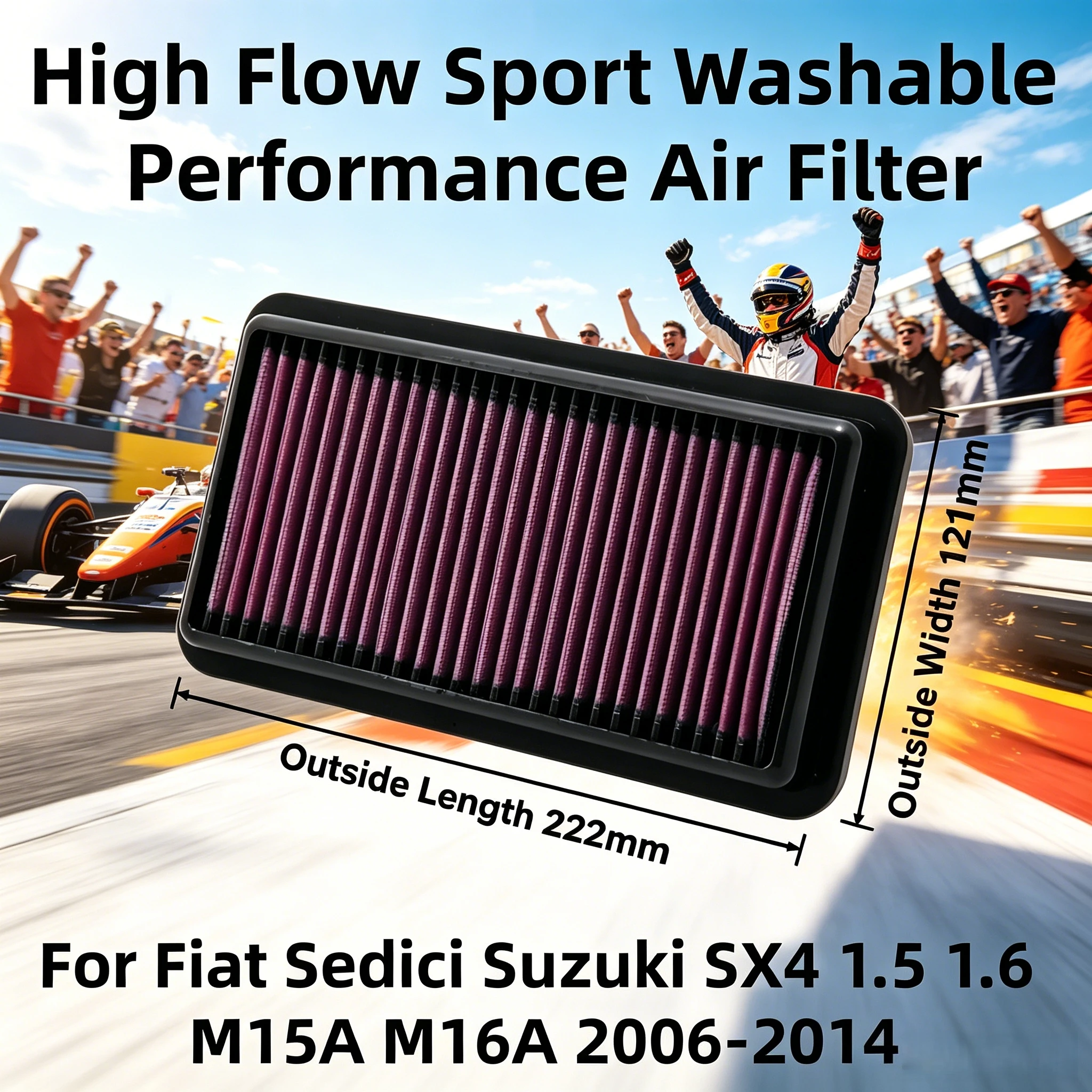 High Flow Sport Washable Performance Air Filter For Fiat Sedici Suzuki SX4 1.5 1.6 M15A M16A 2006-2014 33-2954 71742069 C23004