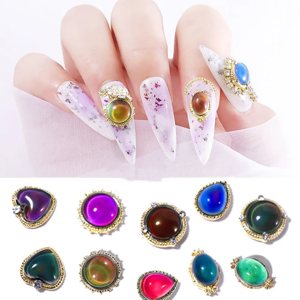 Temperature Changing Opal Nail Stickers 5Pcs Shiny Color Shift Decals Manicure Art Decorations