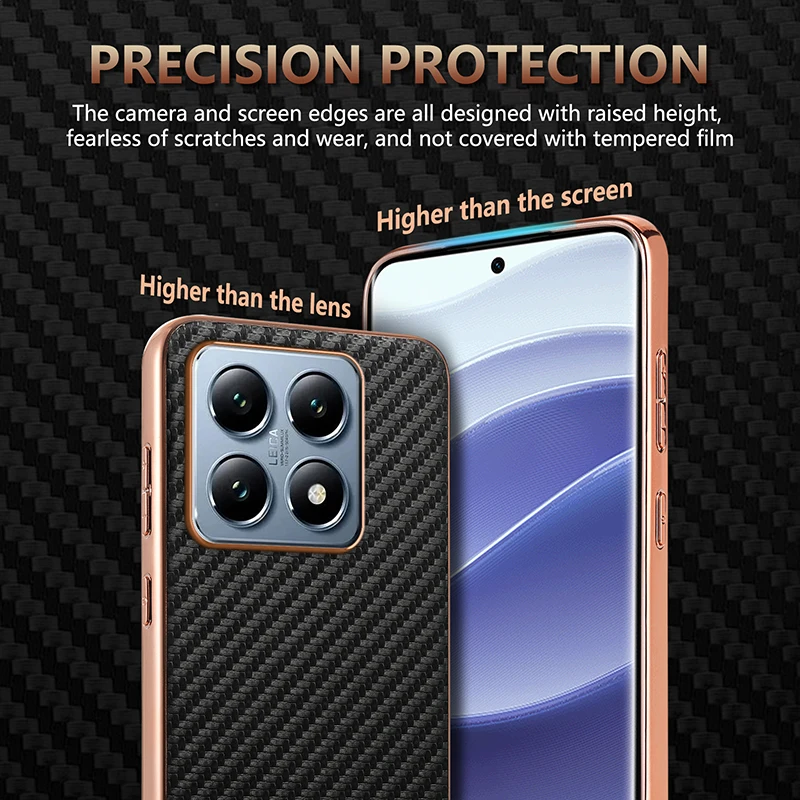 for Xiaomi Mi 14T Pro Mi 14T 6.67inch Case Carbon Fiber Texture PU Leather Cover Plating Bumper Soft Shockproof Shell Fundas