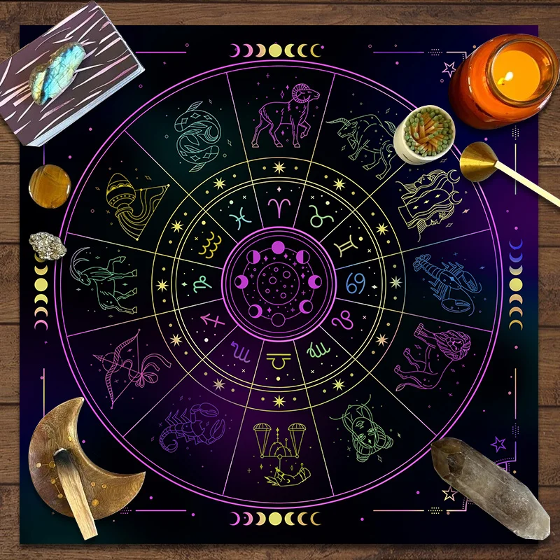 Nappe de Tarots 12 Constellations, 1 pièce, tissu d'autel de Divination, jeu de société, astrologie de Fortune, tapis de carte Oracle, décor de couverture de Table
