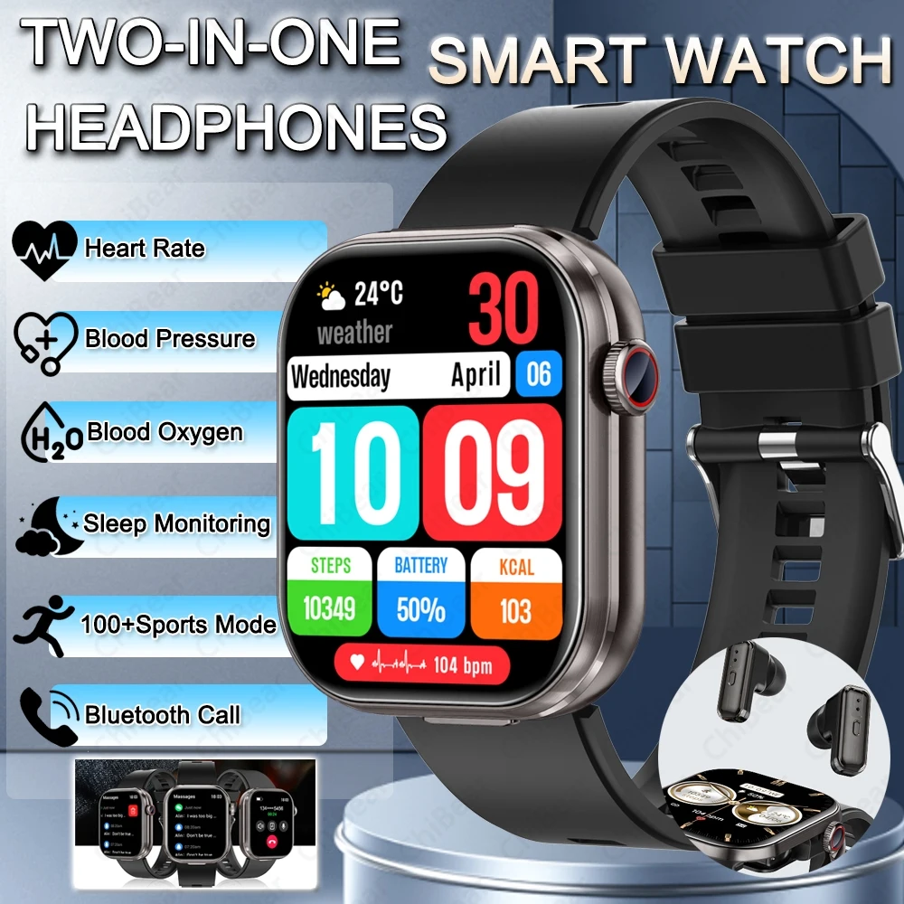 2026New 2-in-1 Smart Watch Women Featuring TWS Bluetooth Earbuds 2.02-inch HD Screen Blood Pressure Monitoring Smart Watch Men