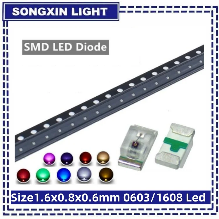 SMD LED 0603 Diode Électroluminescente Ultra-lumineux 1608 Smd LED Rouge Blanc Jaune Vert Bleu Rose Violet 20 mA Pour L'éclairage