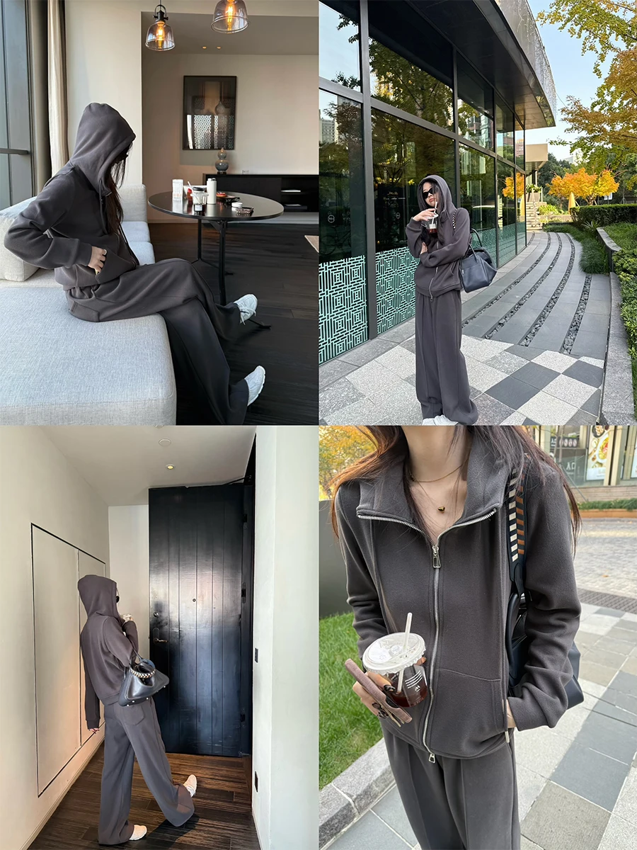 

Superniniyy Lazy Home Milk Puff Fce Lined Paper Person Толстовка с капюшоном Свободные широкие брюки Женский зимний комплект Faion