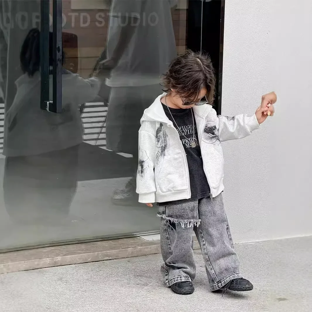 Meninos roupas outono calças jeans meninos estilo coreano 2024 nova moda casual crianças bonito comprimento total crianças simples jeans