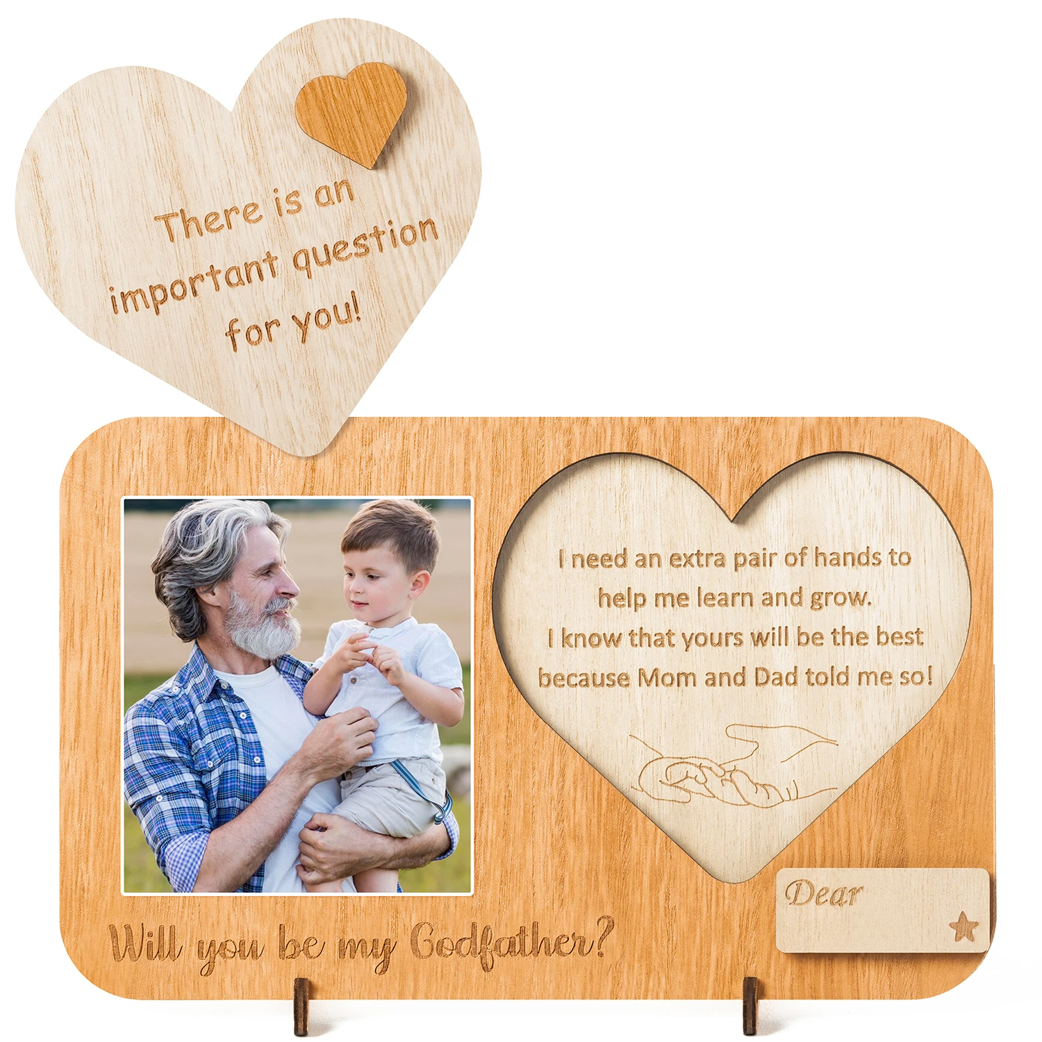 1Pcs Godfather Wooden Frame with Heartfelt Quote Adhesive Tape for Photo Perfect Christening, Baptism, or Godparent Gift