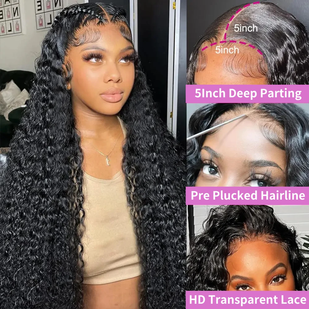 200% الكثافة 46 بوصة شعر مستعار موجة عميقة شعر ريمي 13x4 13x6 HD الدانتيل الباروكة الأمامية عالية كامل الدانتيل أمامي الشعر البشري للنساء #2