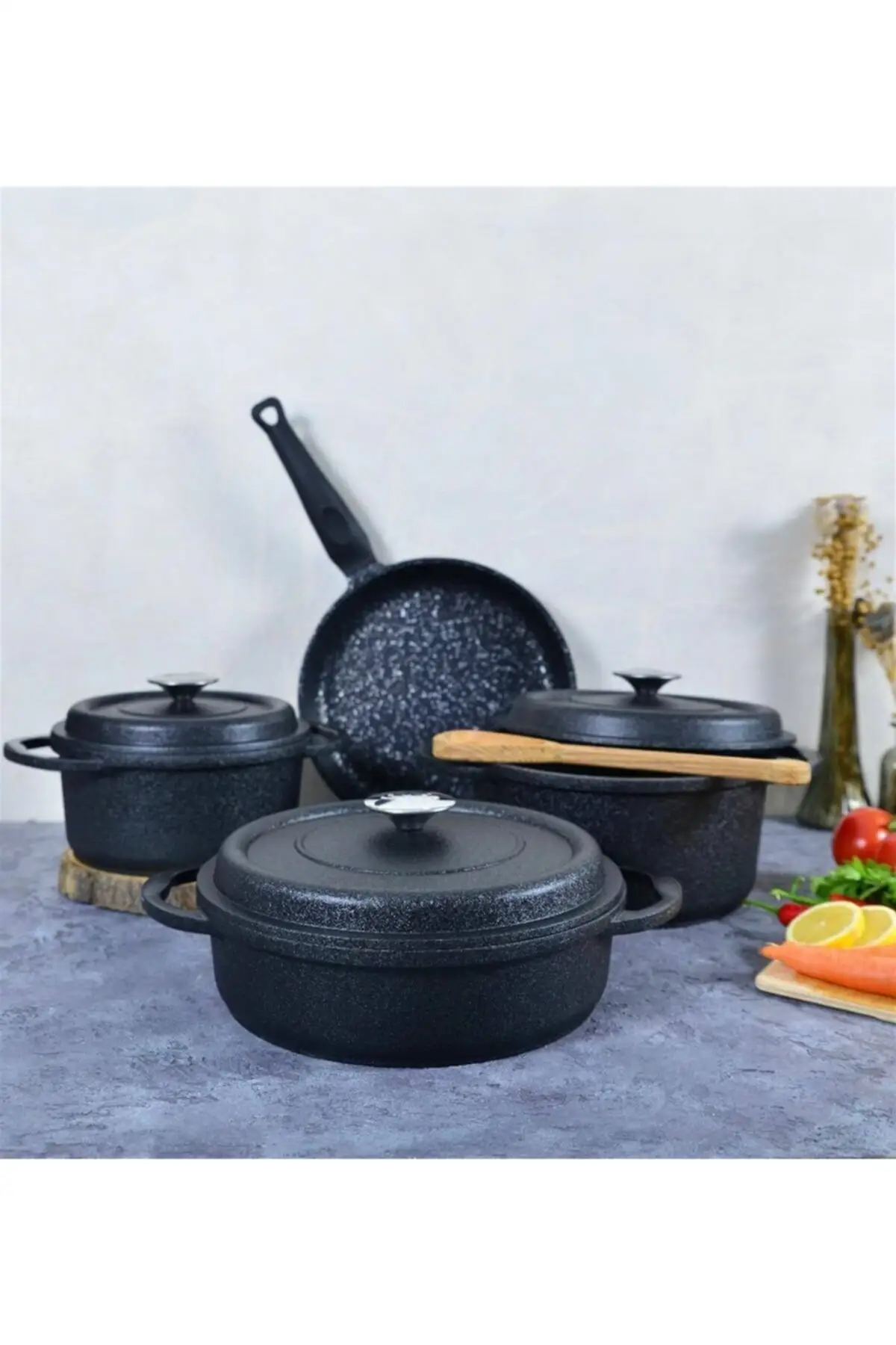 

DOLBOVI 7 piece Quartz Prime granite casting Cookware Set-black Cookware Set