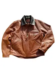 Men's Classic Detroit Leather Jacket Calfskin Workwear Style
