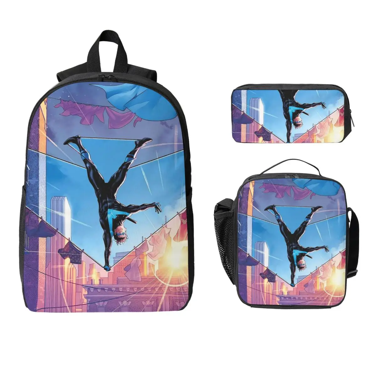 

Nightwing Backpack Student BookBag School Bag Laptop Shoulder Bags 3ps Insulated Lunch Bag Pencil Case