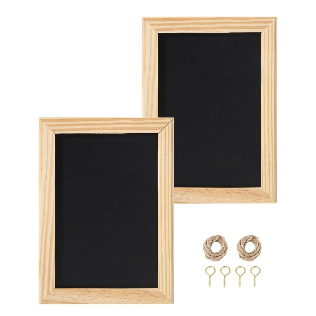 Hanging Chalkboard Rustic Small Set for Home Office Decor, Wooden Frame Memo Board with Jute Rope Hooks Durable